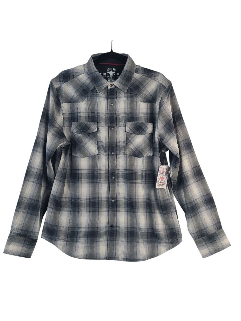 NEW Desert Son By Dierks Bentley Men's Plaid Button-Up Shirt Sz M Gray & White
